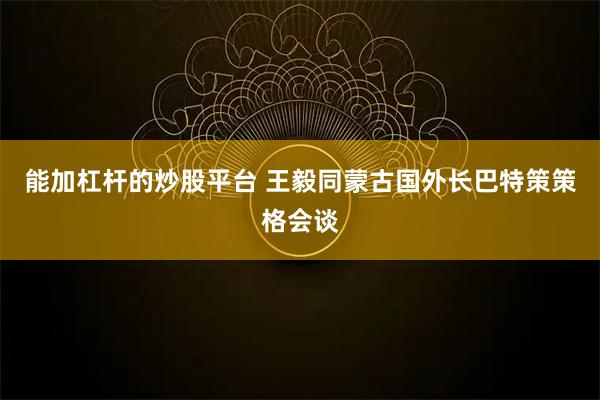 能加杠杆的炒股平台 王毅同蒙古国外长巴特策策格会谈
